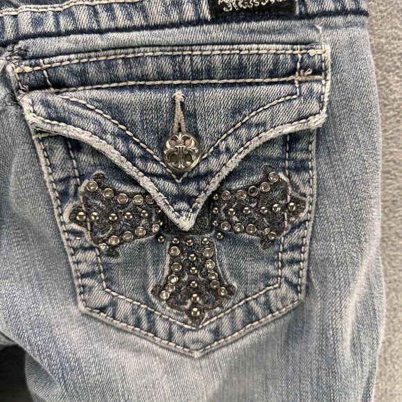 MISS ME - P50465K-3 Size 27 Rhinestone Cross Light Blue Skinny Denim A46 - Picture 6 of 16
